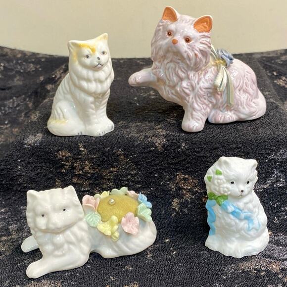 Vintage Cat Figurine Lot Ceramic 4 Pin Cushion Persian Ceramic Porcelain Kitten - Picture 1 of 10